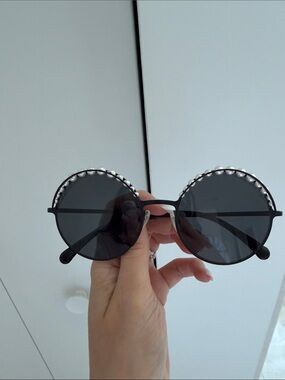 CHANEL Round Sunglasses with Pearl Trim - Women's Accessories